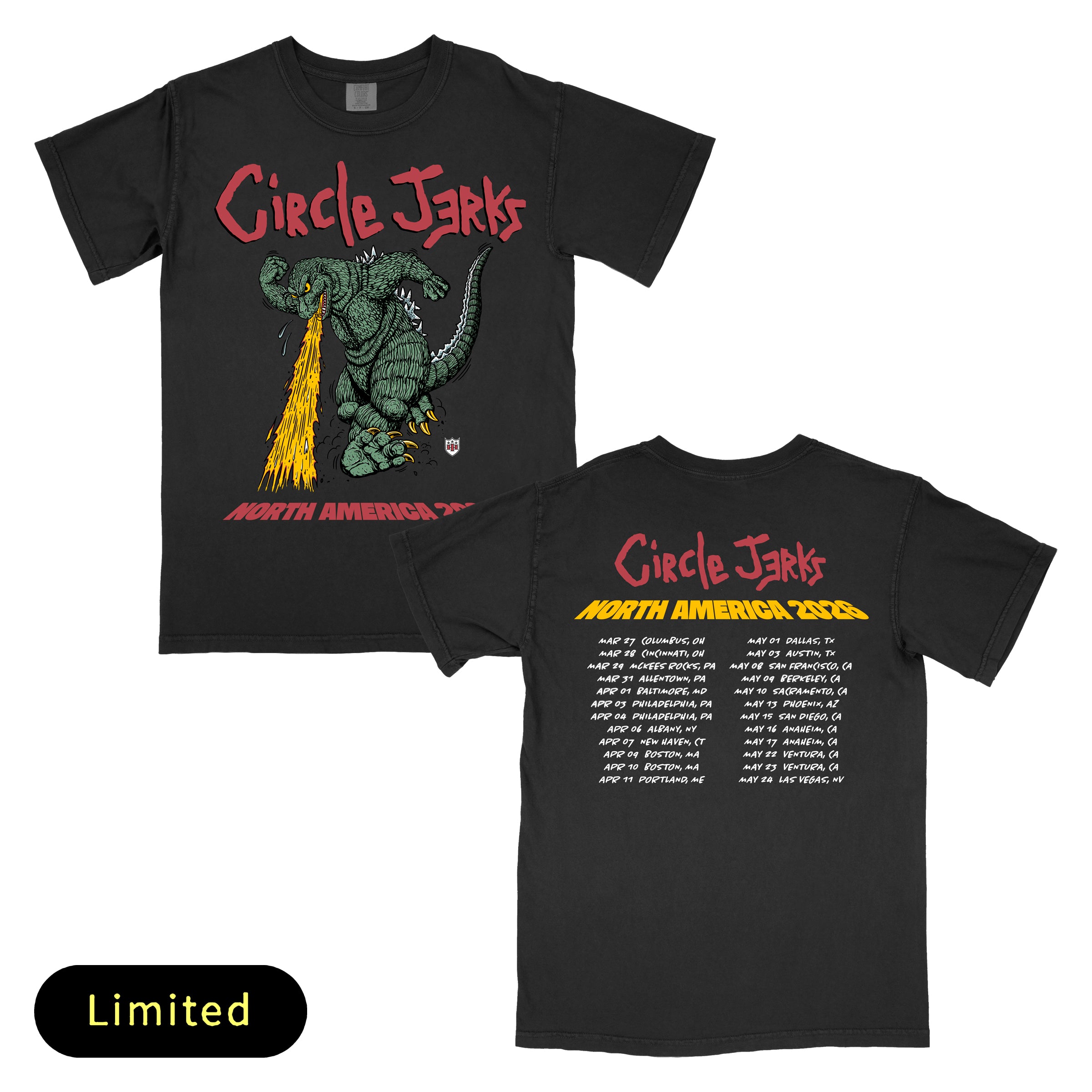 新品★Circle Jerks初来日ツアーゴジラTシャツ(S★サークルジャークス 新品☆Circle Jerks 初来日ツアーゴジラTシャツ☆サークル・ジャークス